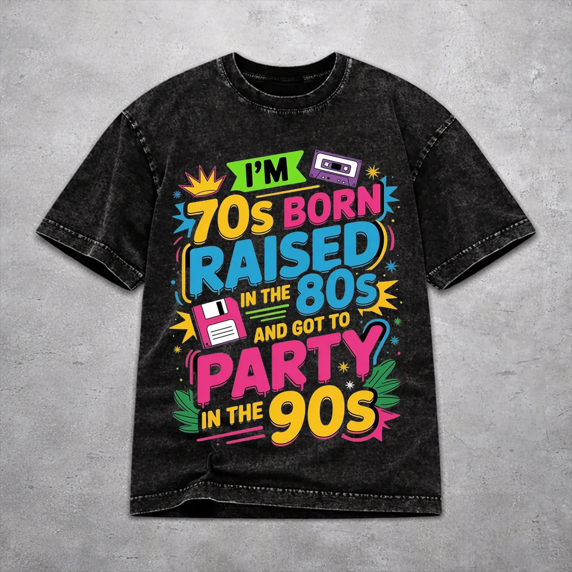 Men Women Harajuku Washed T-shirts Born In The 80's Raised In The 90's Printed T Shirt Accessories Street  Tees Tops