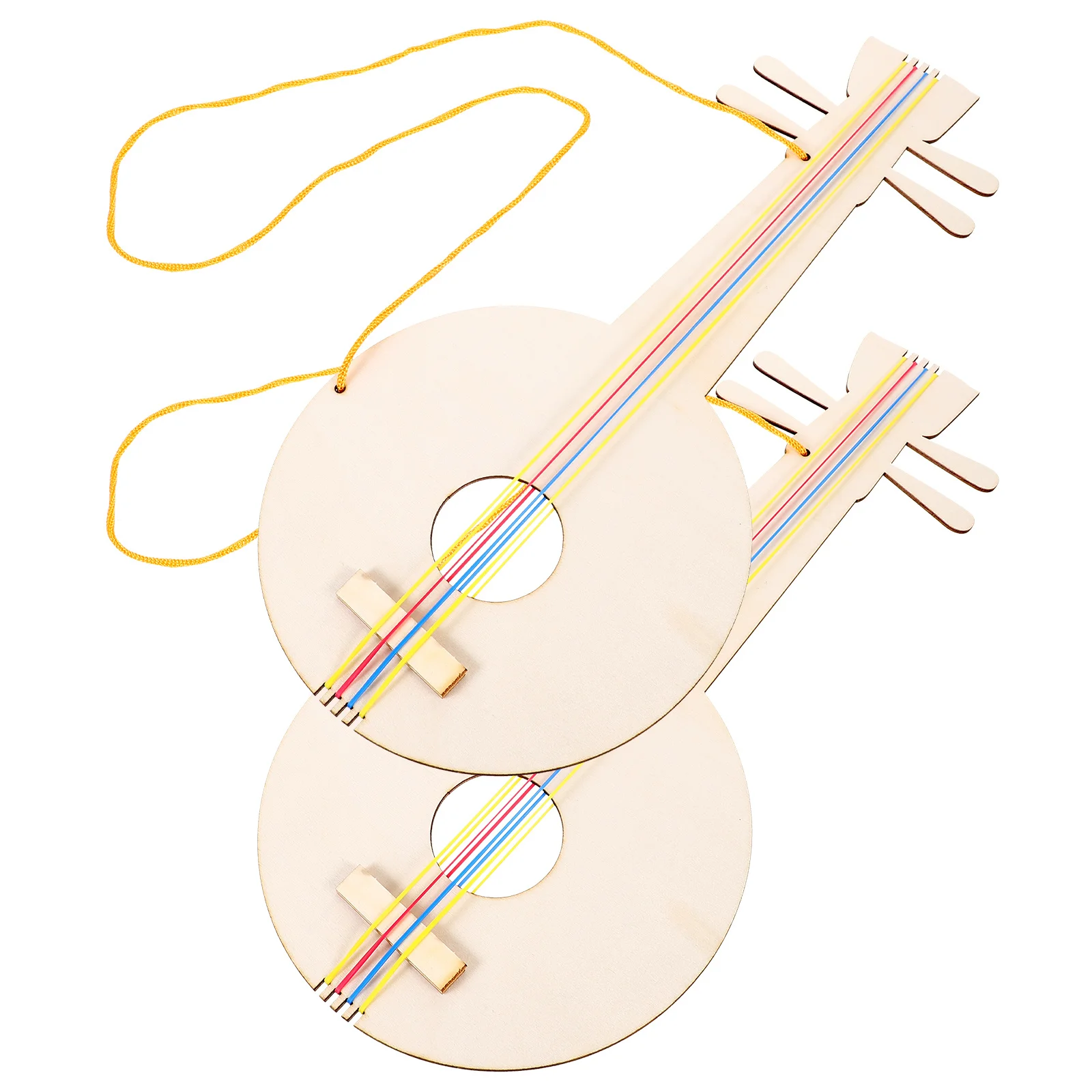 กีตาร์ไม้ DIY 2 ชิ้น งานฝีมือยังไม่เสร็จสำหรับเด็ก ฝึกจินตนาการ ระบายสี ประกอบง่าย อุปกรณ์ประกอบงานปาร์ตี้ ของเล่นกีตาร์ไม้ DIY ระบายสี