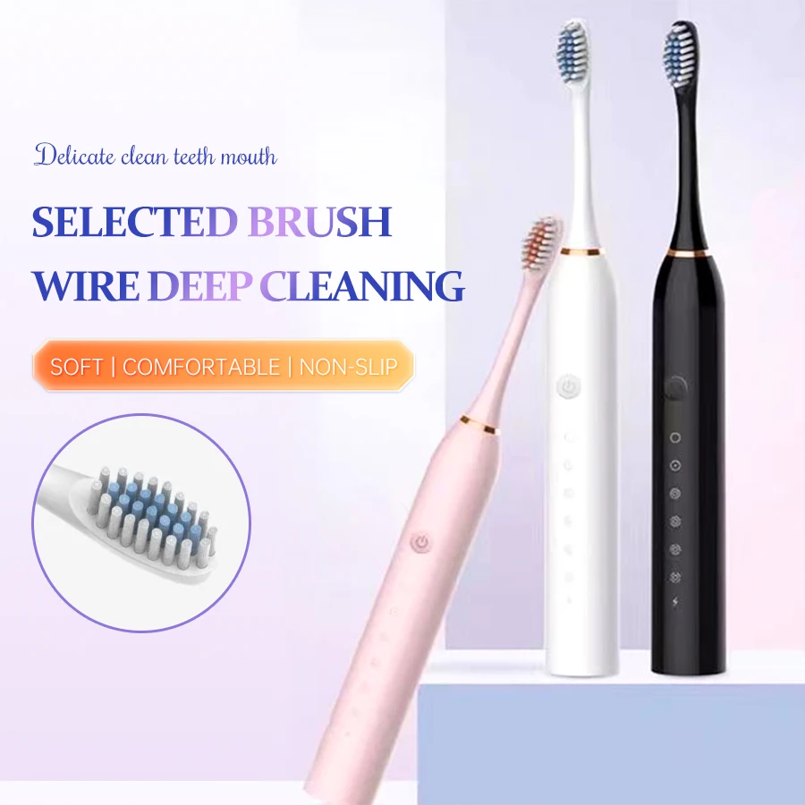 

Electric Ultrasonic Toothbrush Six Speed Mode Home Soft Hair USB Charging Waterproof Adult Tooth Cleaner Automatic Couple Set-