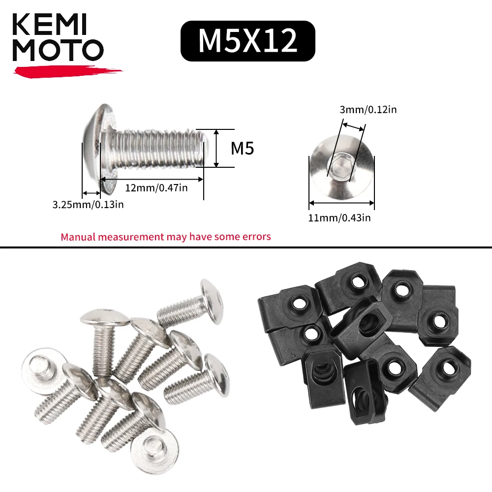 

10 Set Motorcycle Stainless Steel Screw Bolt And U Type Clip with Nut M5 5mm M6 6mm Screw for Motorcycle Scooter ATV Accessories