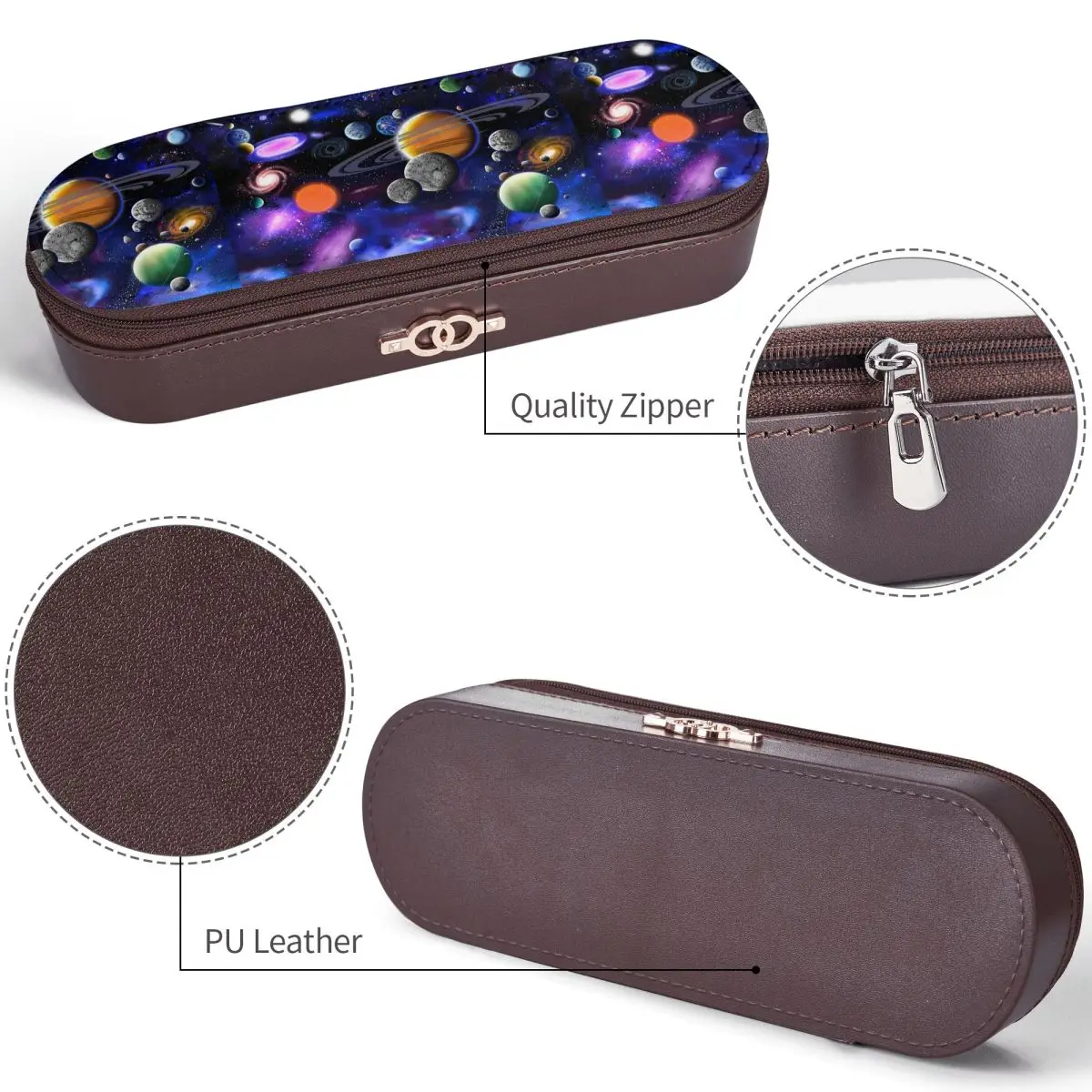 Solar System Space Planets Universe Leather Pencil Cases Pen Holder Storage Stationery Supplies Pen Box