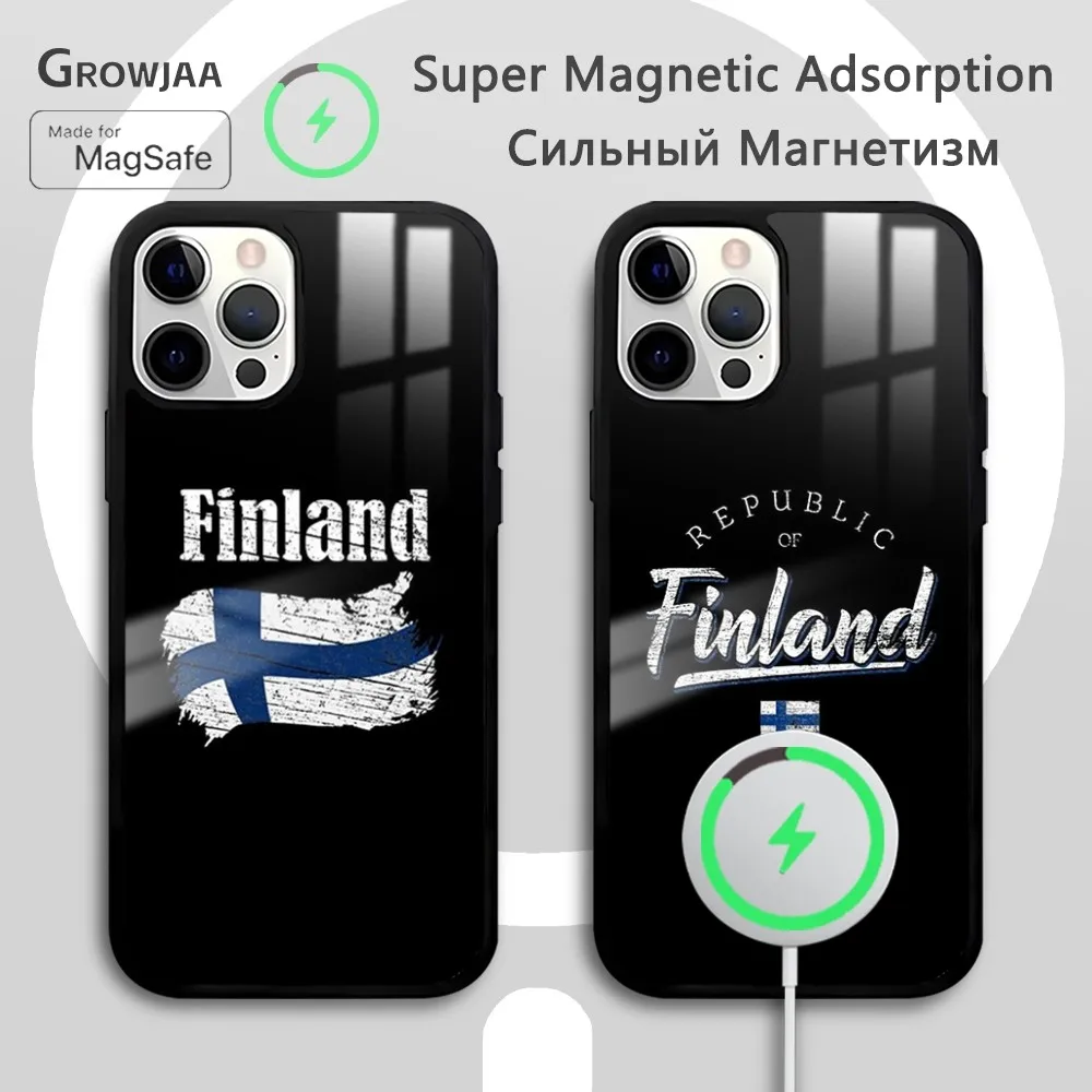 

Flag of Finland Pattern Phone Case For iPhone 16 15 14 13 12 11 Pro Max Plus Mini Magsafe Mirror Wireless Magnetic Funda