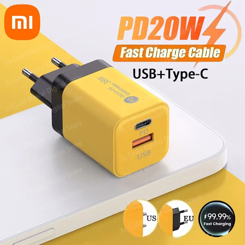 Ультра быстрое зарядное устройство Xiaomi Type-C, адаптер для быстрой зарядки USB 3.0, 2-портовое быстрое зарядное устройство для телефона, вилка европейского/американского стандарта для iPhone Huawei