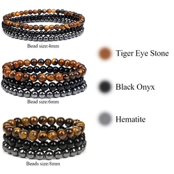4 6 8MM Natural Stone Bracelet Set 3Pcs/set Hematite Tiger Eye Amethysts Agates Beads Bracelets For Women Men Jewelry Wholesale