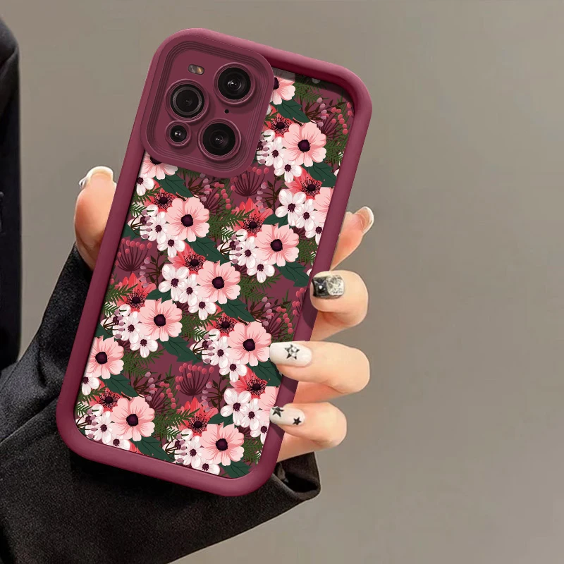 حافظة لهاتف موتورولا موتو G85 G84 G75 G35 G34 G56 G86 Edge 50 60 Funsion 40 Neo E40 E32 E22 غطاء سيليكون مطبوع عليه زهور