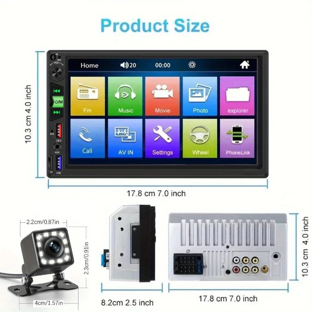 2 Din Car Stereo 7-inch with 12LED Backup Camera HD Touch Screen Multimedia Mirror Link with Double USB Ports Fast Charging