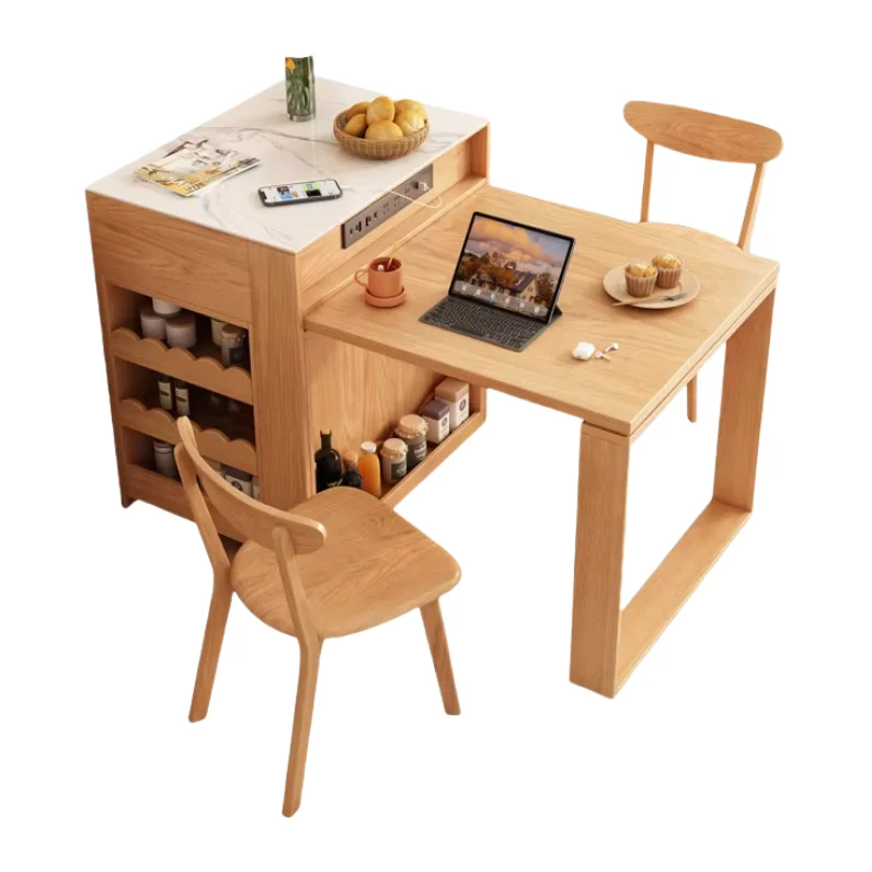 Modern Multifunctional Sideboard Foldable Mobile Dining Table Integrated Island Counter Cabinet Small-Sized Wooden Kitchen