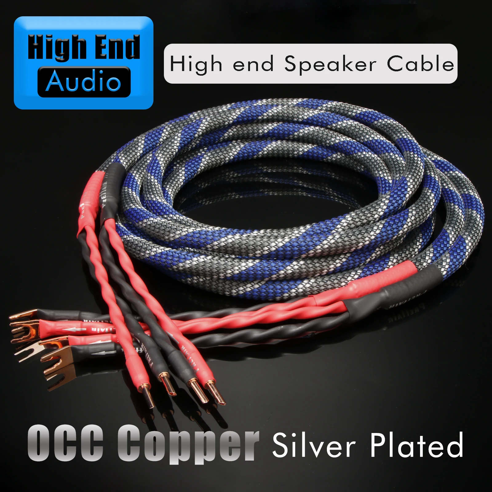 Preffair 6N OCC Silver Plated audio speaker cable with pure copper Y Spade banana plug for terminal amplifier dvd player