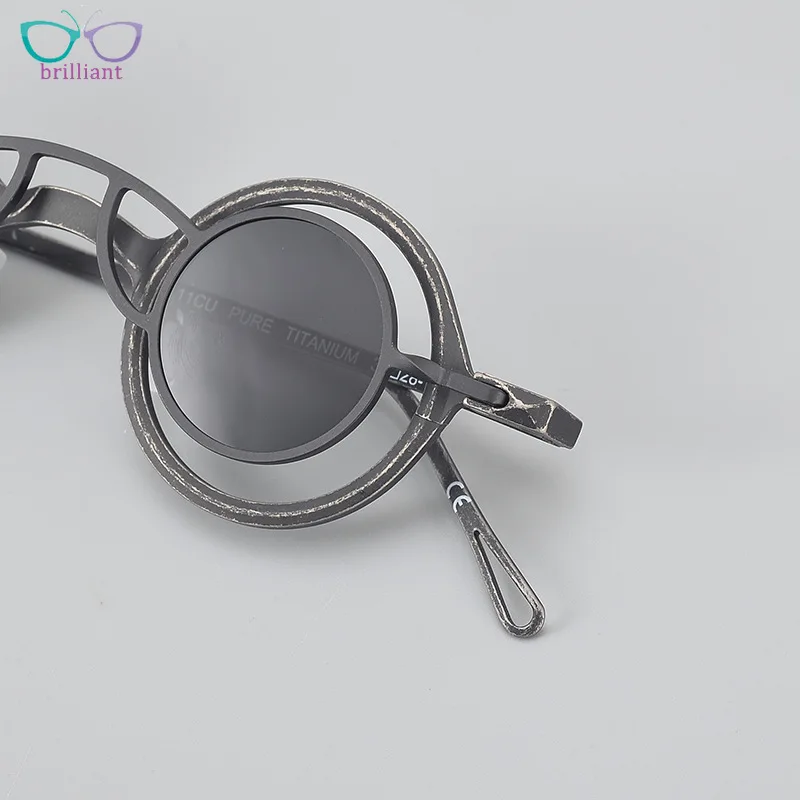 Fashion Antique Pure Titanium Round Frame Magnetic Clip on Sunglasses Men Retro Three in One Can Be Paired Prescription Lenses