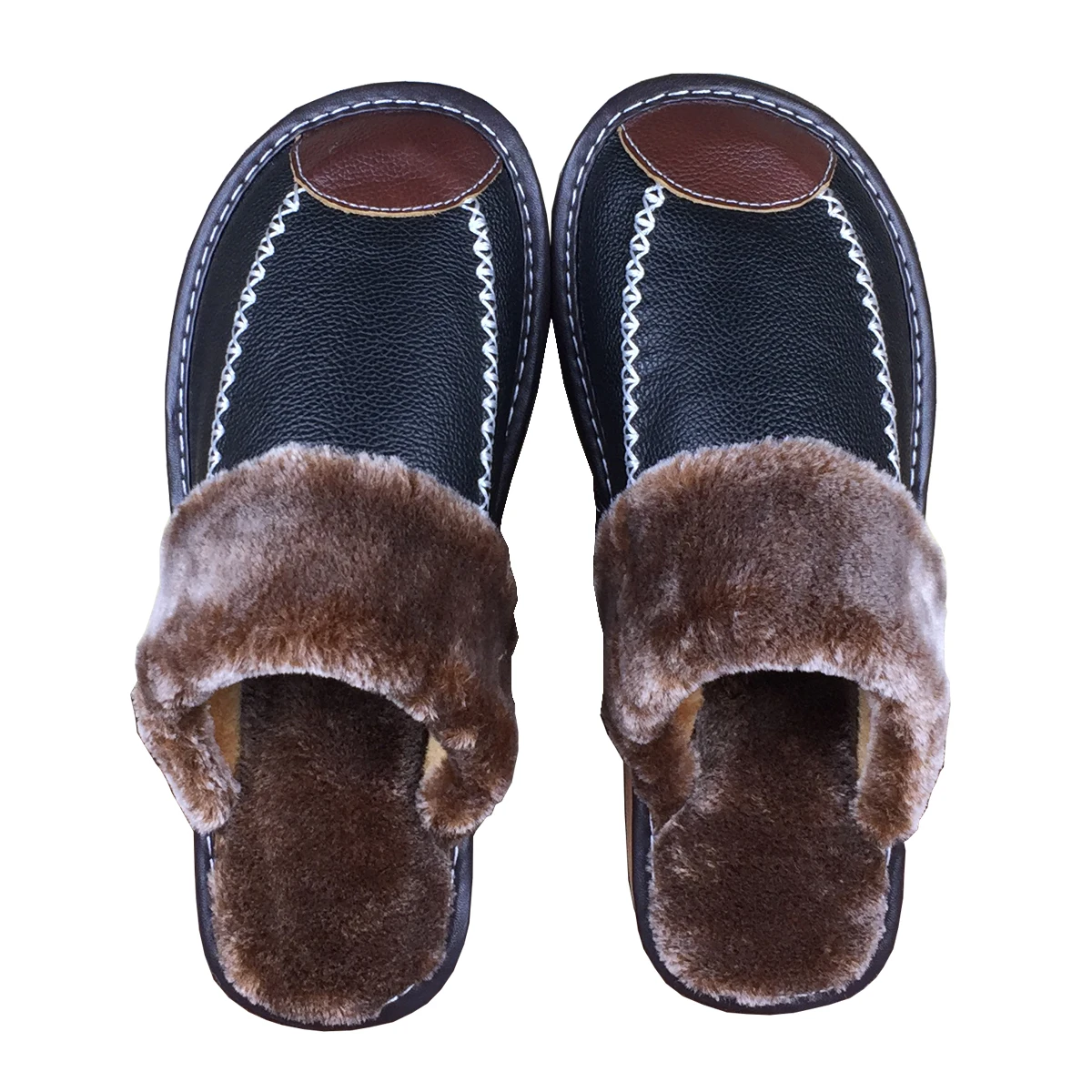 Men's Leather Home Warm Cotton Slippers Men's Home Autumn and Winter Indoor Wooden Floor Non-slip Thick Slippers Mens Slippers