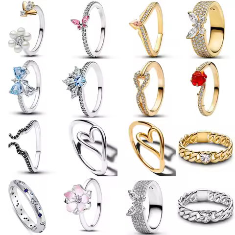 2026 Hot Selling 925 Silver, Heart-shaped, Butterfly,Flower Ring, Suitable for European Women's Exquisite Charm Jewelry Gifts