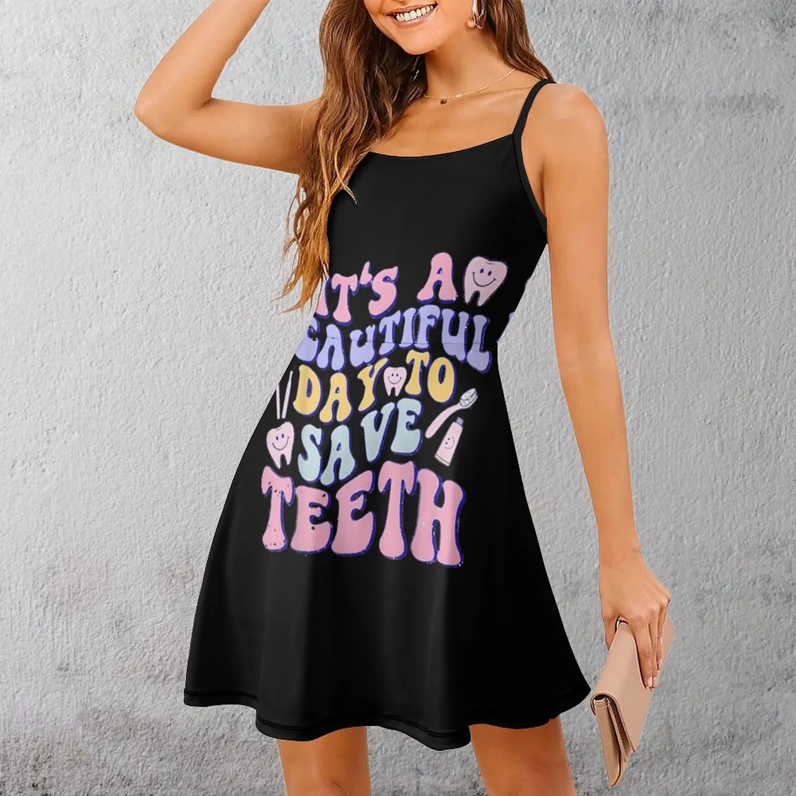 

Beautiful Day Save Teeth Women's Sling Dress Premium Sexy Woman's Clothing Funny Novelty Parties Strappy Dress
