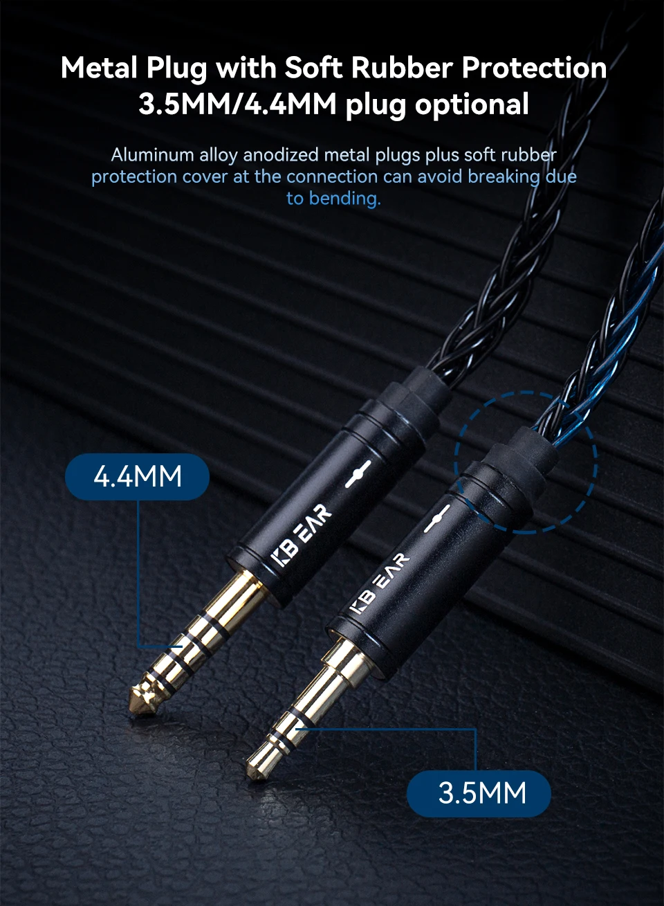 KBEAR ST12 Max IEM-Kabel 1,5m 8-adriges OFC Versilbertes Kabel für Kopfhörer 2PIN/QDC/MMCX Ohrhörer-Anschluss für KBEAR KZ ZS12 PROX – Detail 5