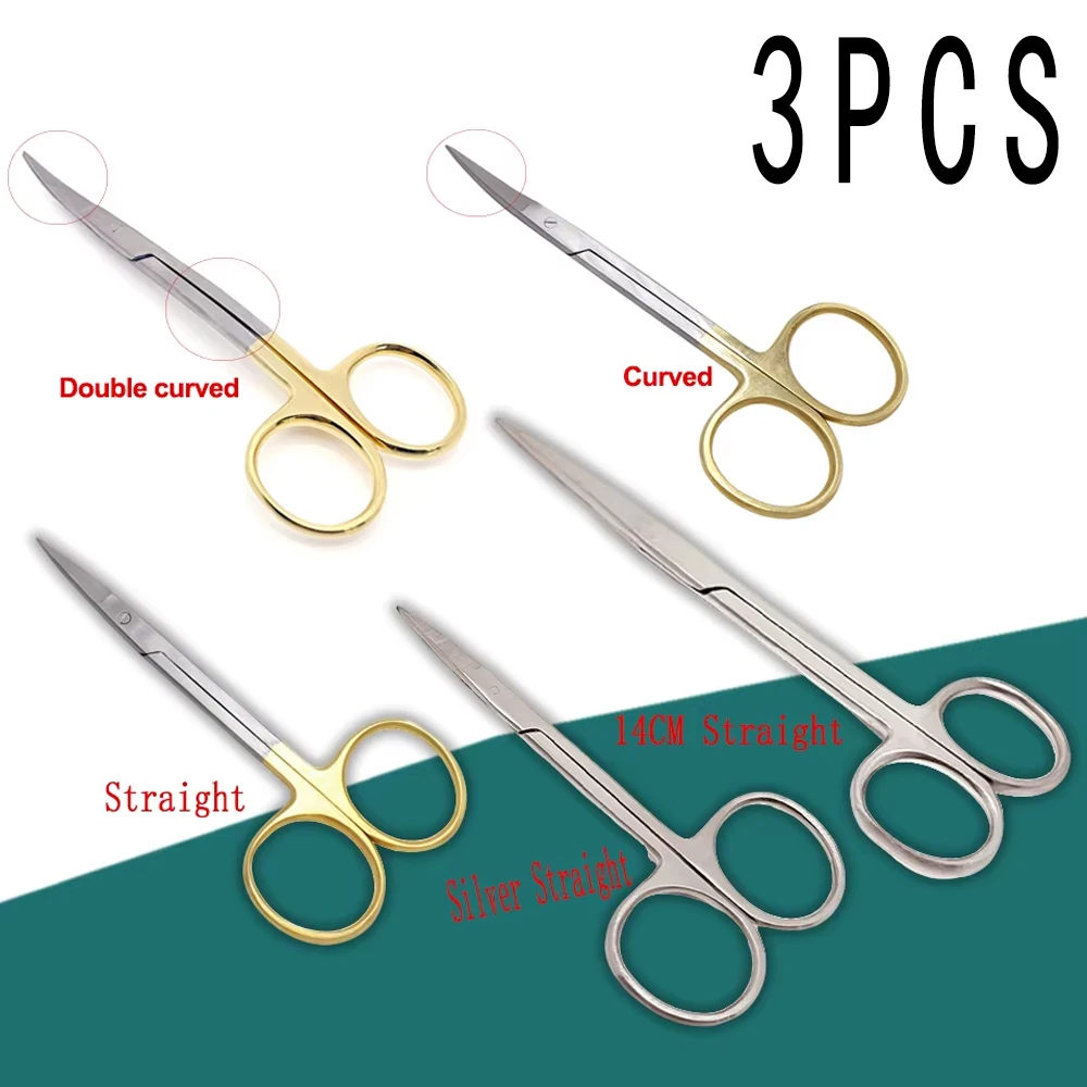 

3pcs 11.5cm 14cm Dental Surgical Scissors Straight Curved Stainless Steel for Oral Ophthalmic Medical Procedures
