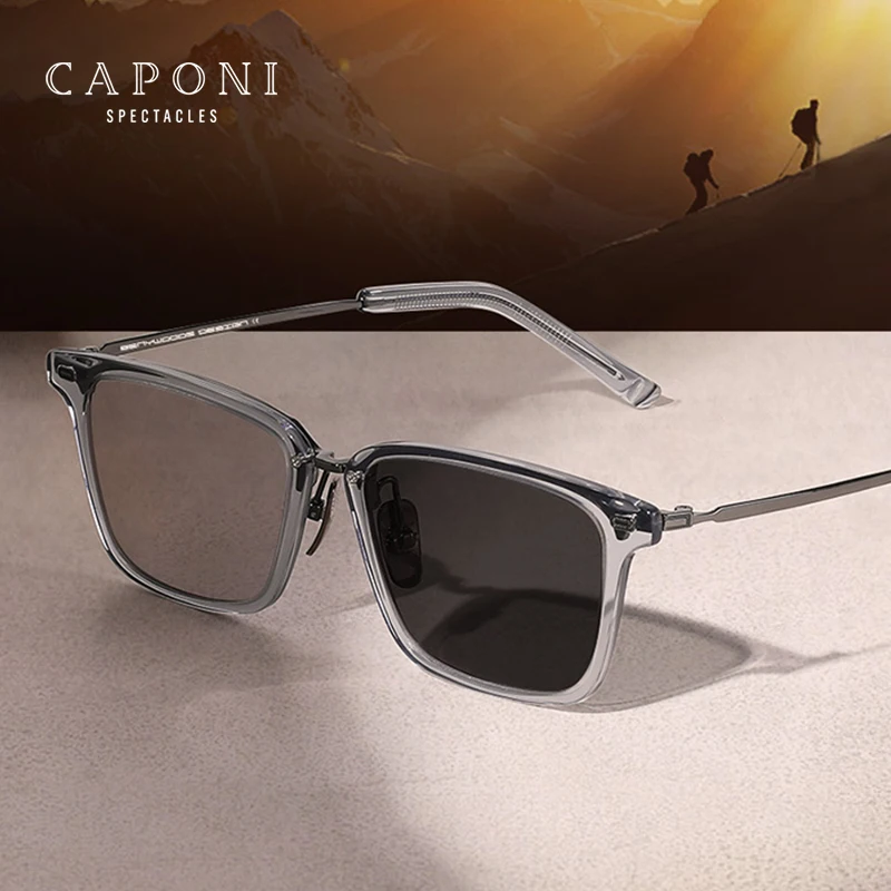 

CAPONI Polarized Photochromic Sunglasses For Men Fashion Titanium Acetate Outdoor Shades UV400 Original Brand Sun Glasses BS081