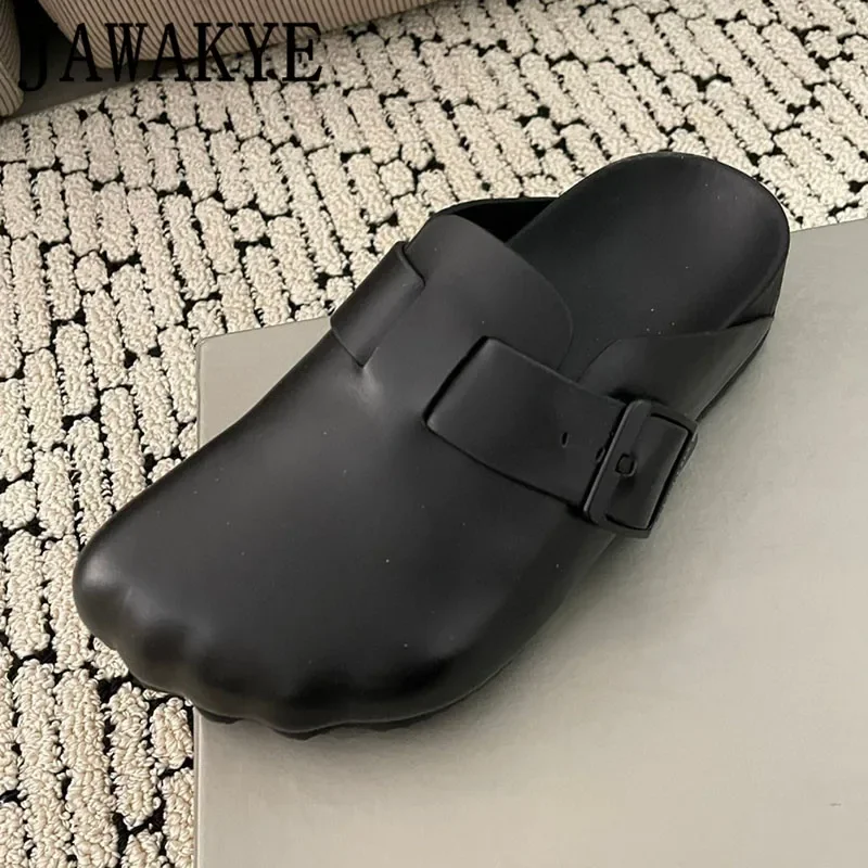 Men's Leather Flip Flops Summer Casual Shoes Beach Unisexy Lover's Shoes Lazy Mules Male Slides Vacation Shoes Women