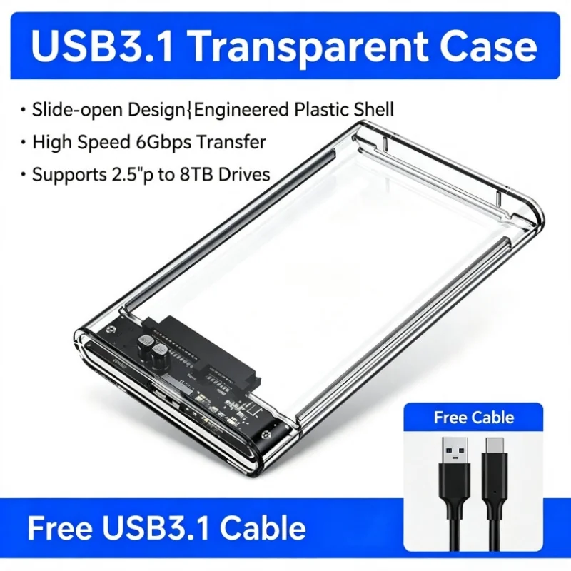 Universal 2.5 Inch External SSD Enclosure for Notebook USB 3.1 Type-C Mobile Hard Disk Box - External Drive Enclosure