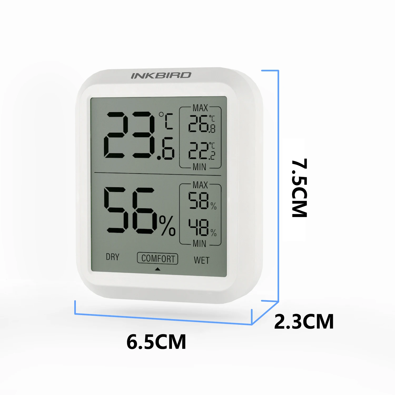 INKBIRD MINI SIZE ITH-20 Digital Indoor Thermometer and Hygrometer with LCD Display Plastic Large Display