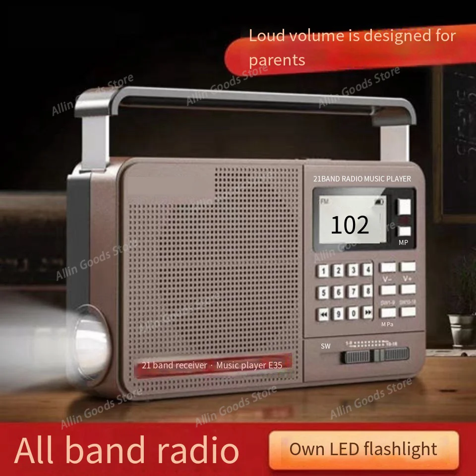 Portable FM Radio High Volume Smart Card Speaker Wireless Radio Small Sound FM Radio Music Digital Player with LED Flashlight