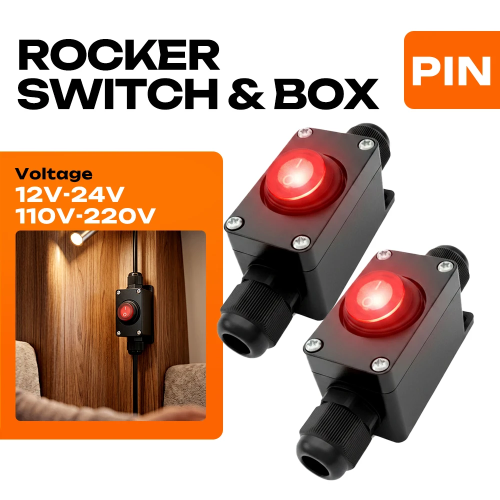 FILN 1PCS KCD1 6A Rocker Switch IP65 Waterproof Box ON-OFF 3 Pin 12V-24V 110V-220V Panel Mount for Trail Car Boat Control Device
