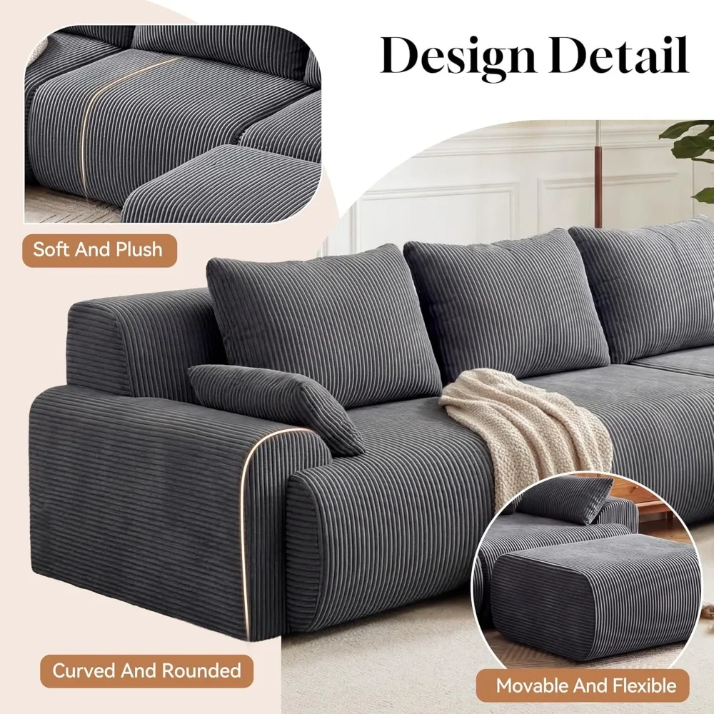 118'' Sectional Boneless Oversize Modular Couches, Curved Cloud Sectional Couches for Living Room,Rounded Corner, Customized
