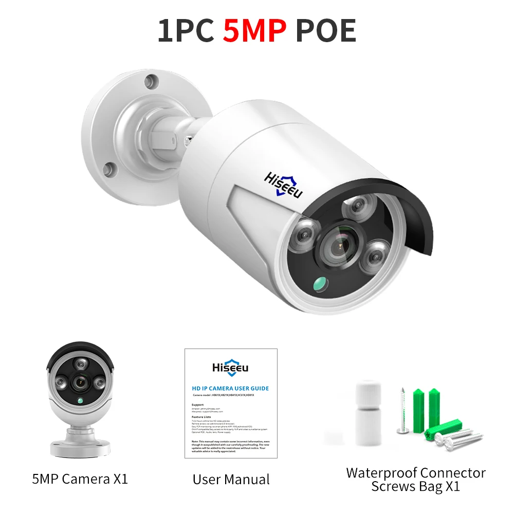 Hiseeu 5MP 4MP Audio IP-Überwachungskamera POE H.265 Nachtsicht Wasserdicht IP66 CCTV-Kamera P2P für POE-System XMEye