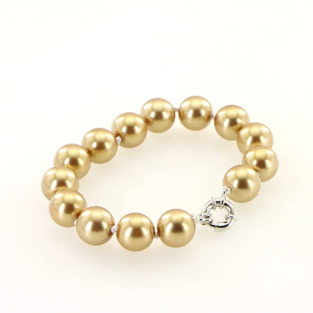 Popular Christmas Gift Women Girls 12mm Gold-Color Round Shell Pearl Beads Necklace Bracelet Earrings Sets Jewelry Making Design