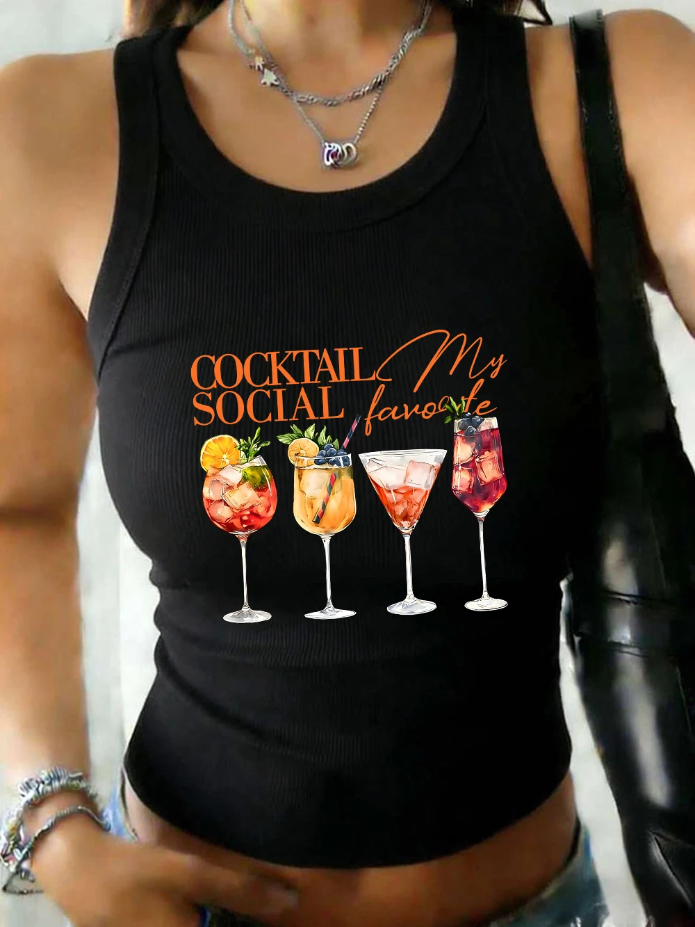 Cocktail Social My Favorite Prints Womens Summer Elastic Tank Shirts Casual Cotton Slim Undershirt Basic Soft O-Neck Tank Tops