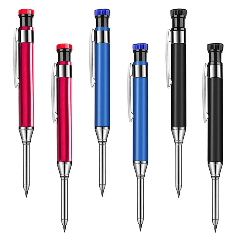 3 Colors All Metal 2.8mm Woodworking Mechanical Pencil with Sharpener Black Yellow Red 2B Lead Marking Engineering Drawing Tools