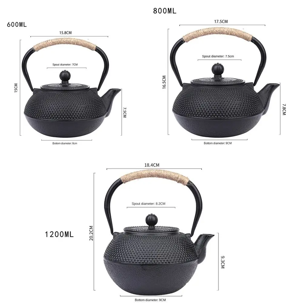 600/800/1200ML Iron Tea Pot Teaware Antique with Stainless Steel Infuser Cast Iron Teapot Japanese Boiling Water Kettle