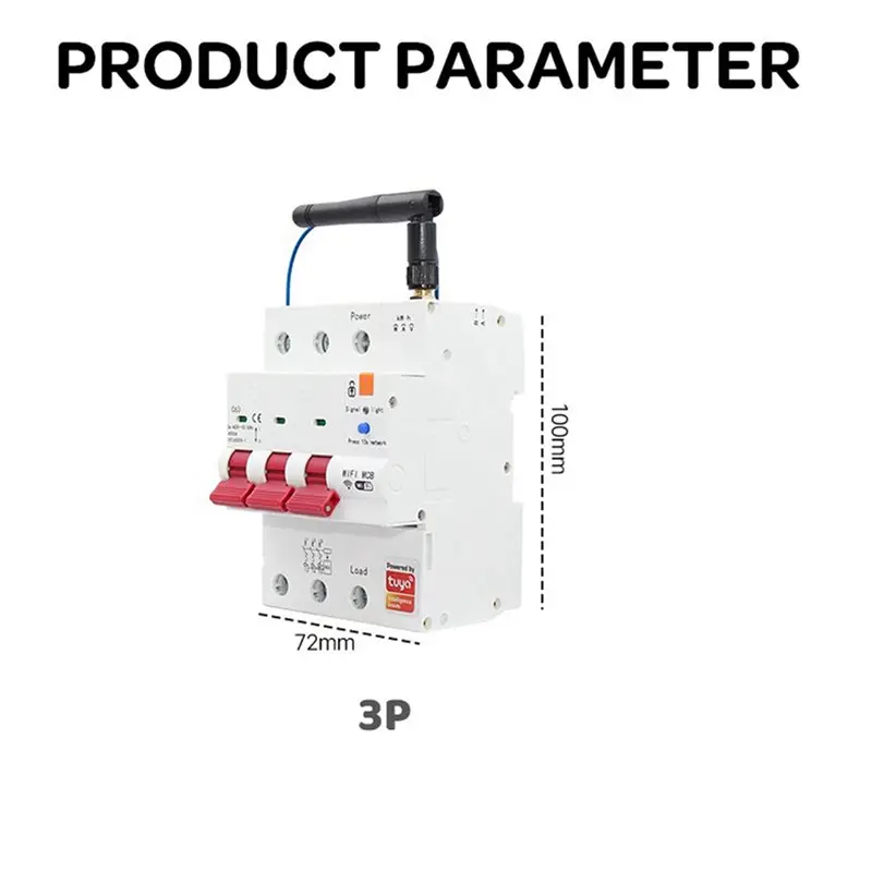 DT51 Tuya Smart WiFi MCB Breaker, 3P+N 63A, RS485 Prepaid Meter Timer Switch, Voltage Current Protector, Voice Control