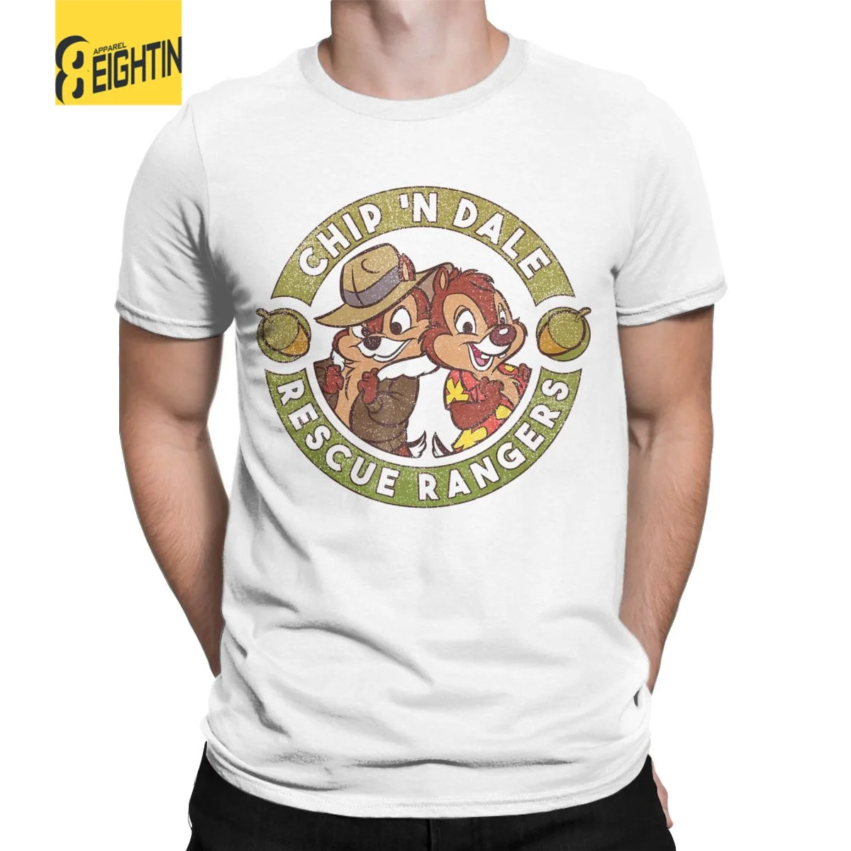 Men Squirrels Rescue Rangers Logo T Shirt Chip and Dale 100% Cotton Tops Hipster Short Sleeve Round Collar Tees Summer T-Shirts