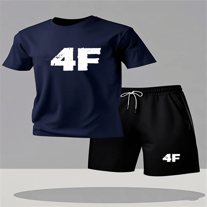 

Fashionable summer men's breathable short sleeved T-shirt shorts two-piece set quick drying lightweight casual sports set
