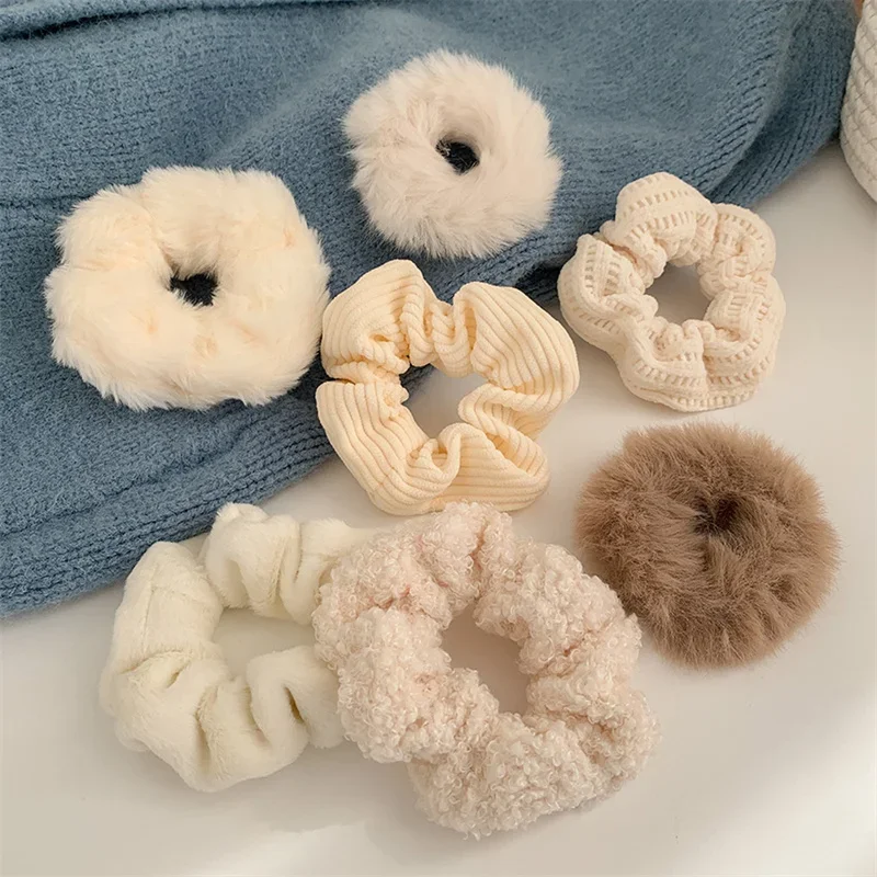 7 Pcs/Set Women Hair Scrunchies Set Plush Solid Band for Girls Ponytail Holder Rubber Bands Hair Ties Hair Accessories