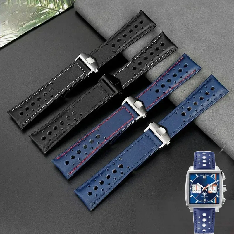 Men's Genuine Leather Bracelet For TAG Heuer MONACO CARRERA Replace Watchband CAW211M 211P CAW211R 211T 22mm Cowhide Watchstrap