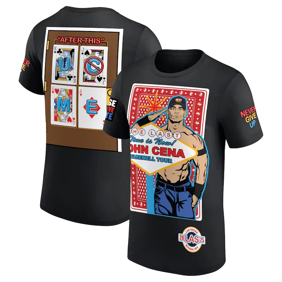 

2025 Summer WWE Men's Black John Cena Farewell Tour 2025 Las Vegas T-Shirt Street Party Plus Size Men's and Women's Tops T-Shirt