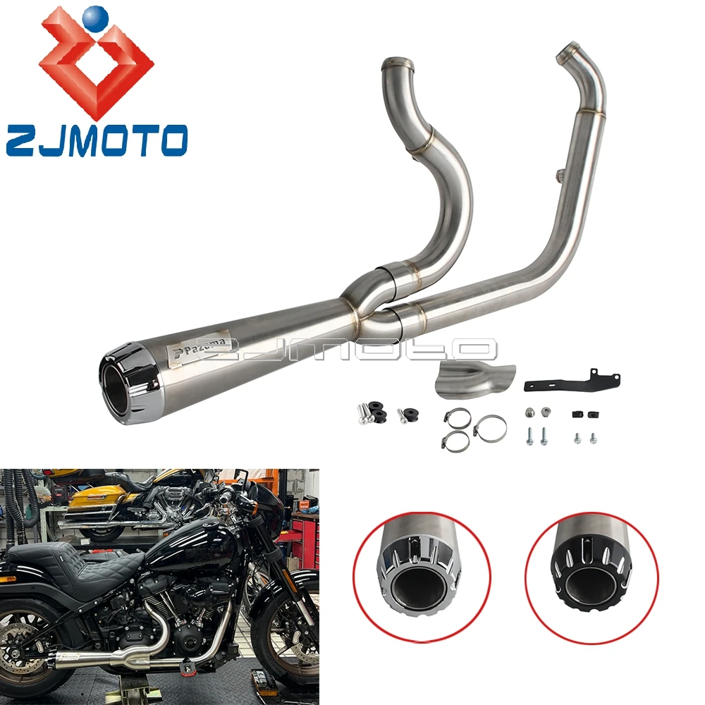 

For Harley M8 Softail 2018-up Motorcycle Big Bore Stepped 1 3/4"" to 2"" Head Pipe 2 into 1 Big Bore Full Exhaust Muffler System