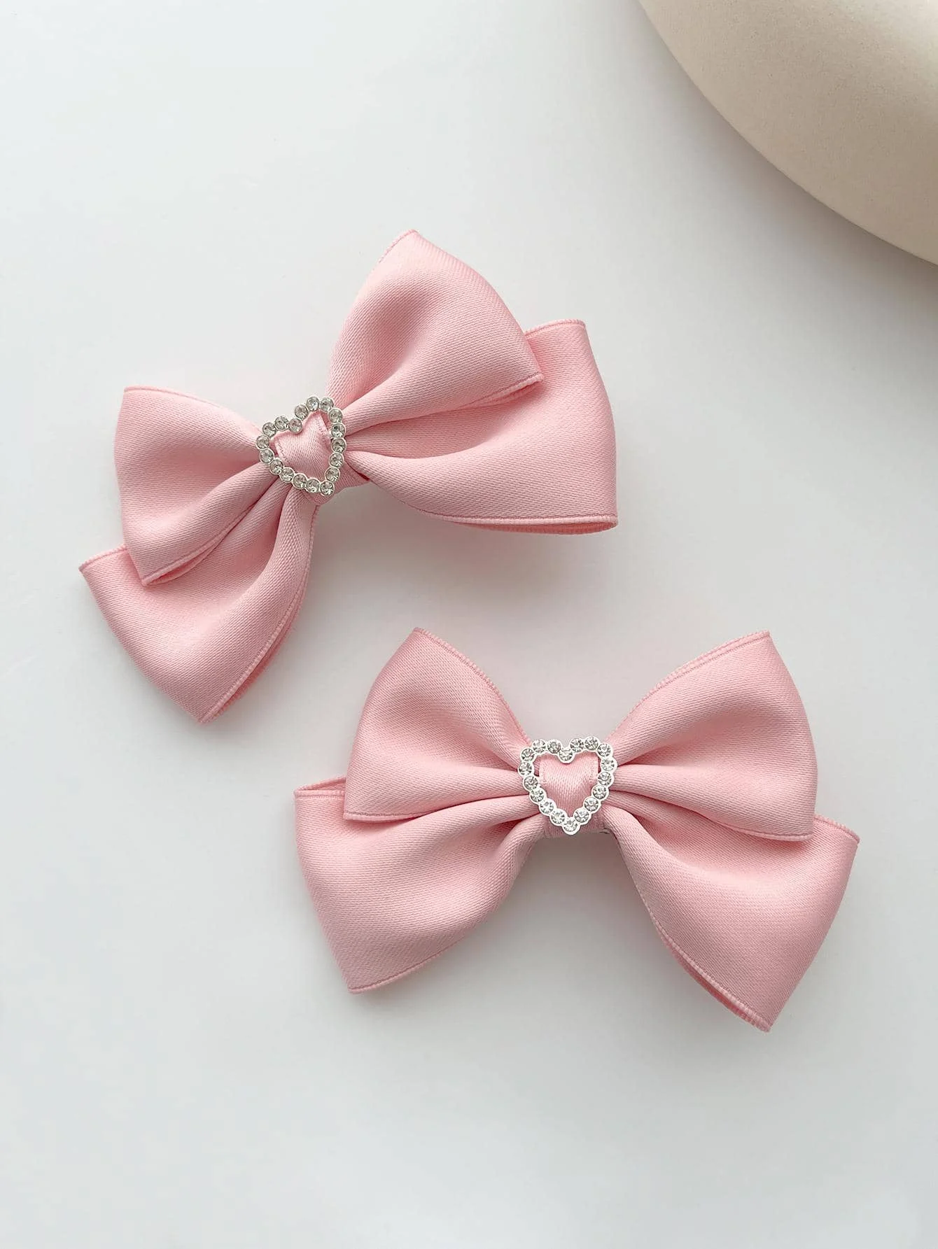 2pcs/set Ladies' solid color heart-shaped sweet and cute double-layer bow hair clip