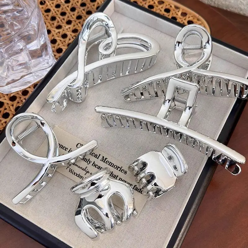 1 Stück Damen Große Elegante Silberne Metall-Haarklammern Punk-Stil Haarspangen für Gesichtsreinigung Mädchen Haarclips Haarklammern – Detail 2