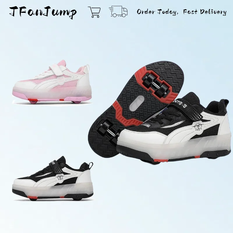 Unisex Flying Shoes Roller Skating Shoes Double-Row Roller Led Shoes With Wheels Sneakers Deformation Parkour Shoes Kids Adults