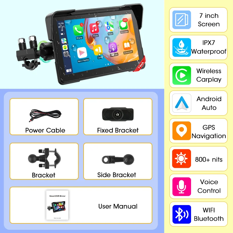 5/7 inch motorfiets CarPlay-scherm met TPMS GPS voor Moto-navigatiescherm Android Auto digitaal motorfietsdashboard BT