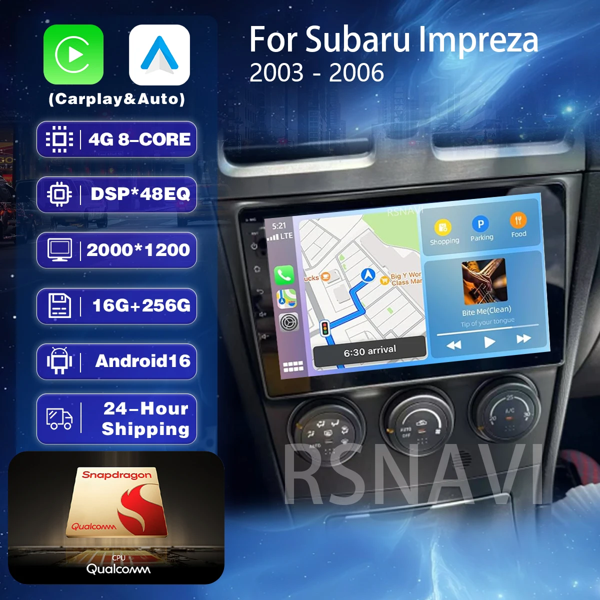 Qualcomm Android 16 Carplay Auto 2K Screen Car Radio Multimedia Player GPS For Subaru Impreza GD GG 2002 - 2007 Autoradio Stereo