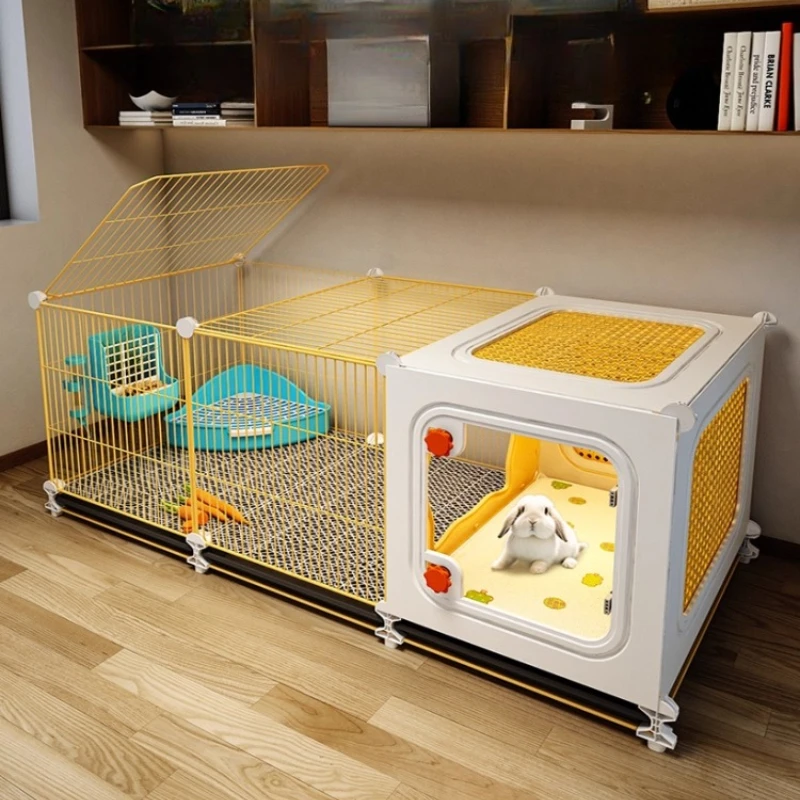 

Large Rabbit Cage with Separate Sleeping Area Indoor Hutch with Removable Tray for Guinea Pigs Bunny House Dutch Pig Enclosure