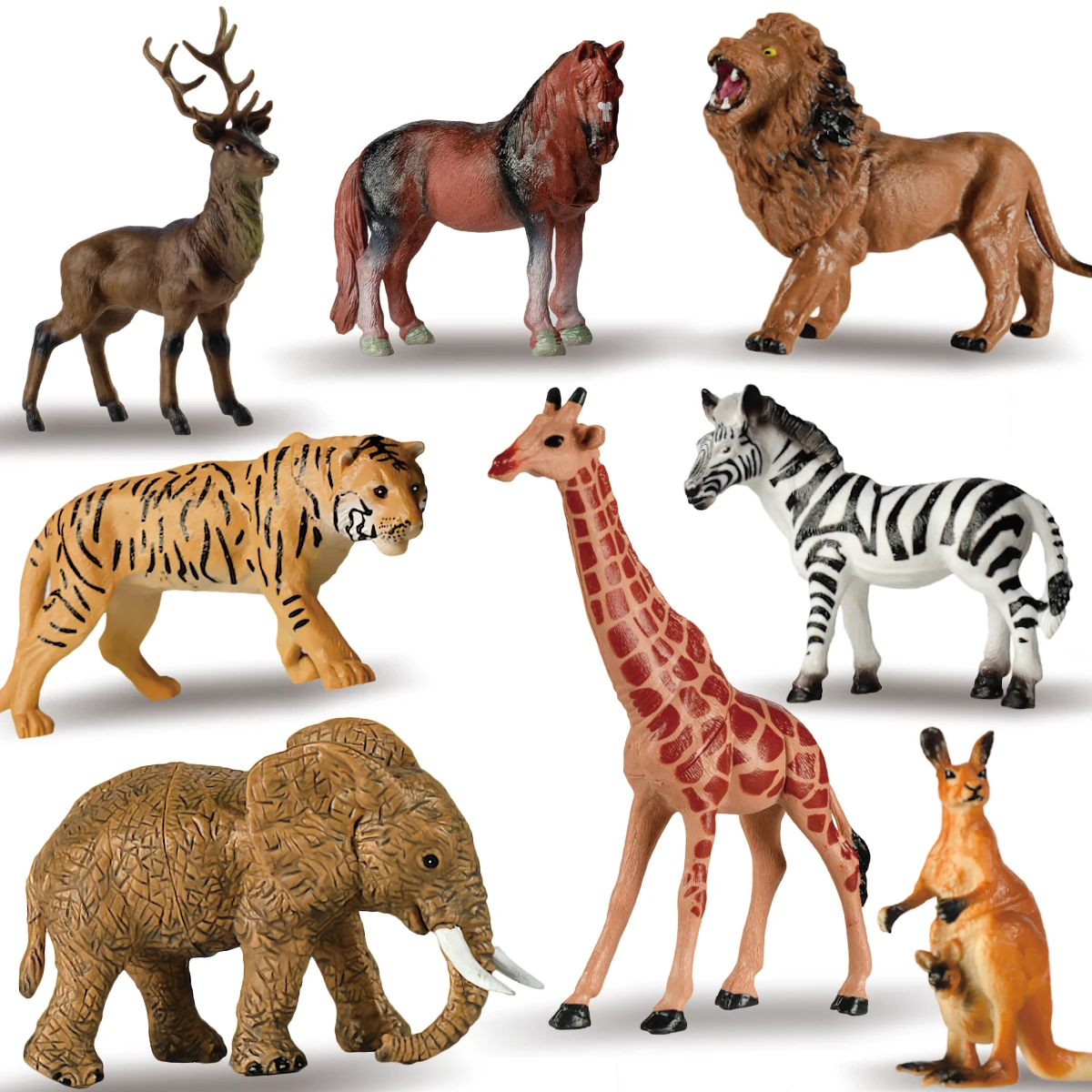 Simulated animal wildlife model for learning about animals, animal world, elephant, giraffe, zebra, lion, tiger, elk, birthday gift