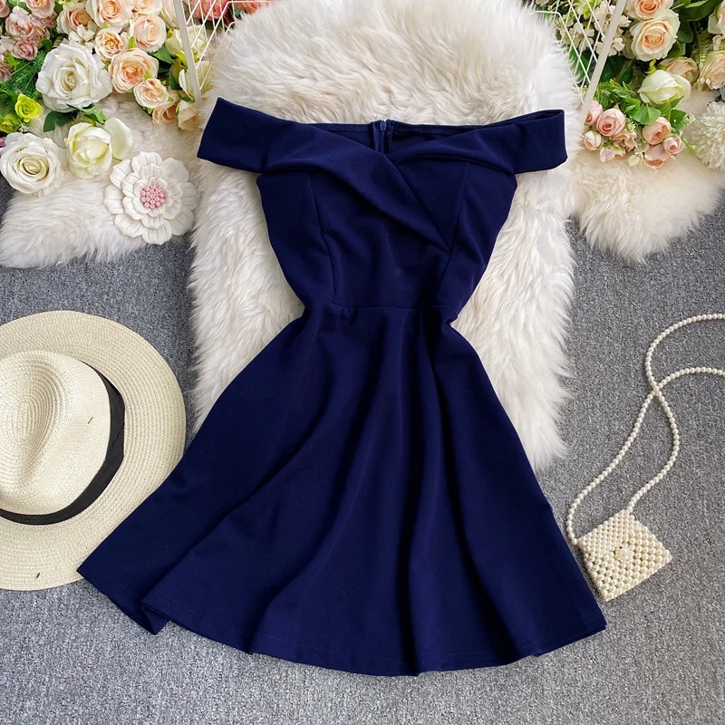 Estate sexy una-spalla A-Line Dr dimagrante ort gonna da donna a vita alta colore puro damigella d'onore Dr coreano Sle