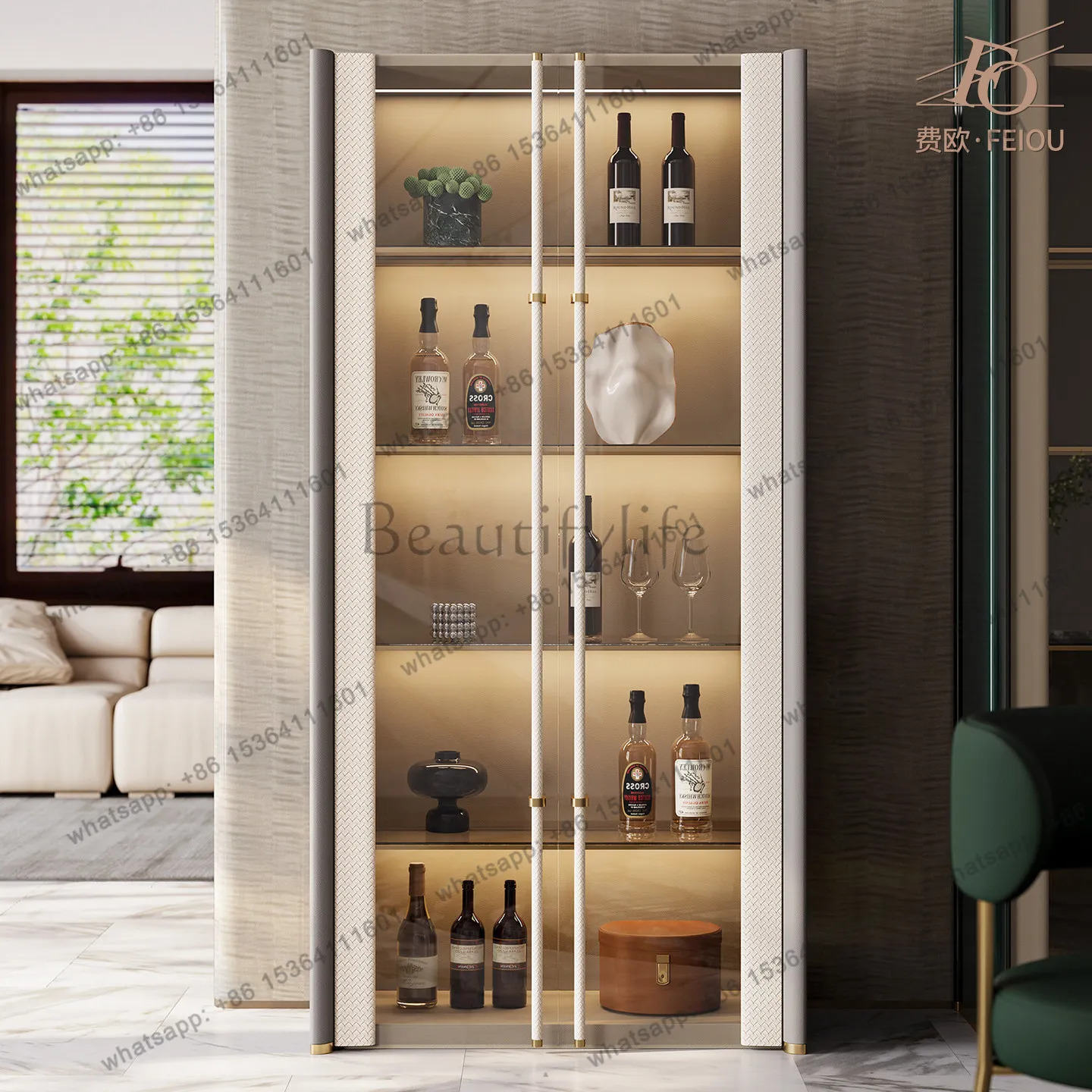 

Premium light luxury glass wine cabinet against the wall restaurant storage Italian postmodern paint bookcase