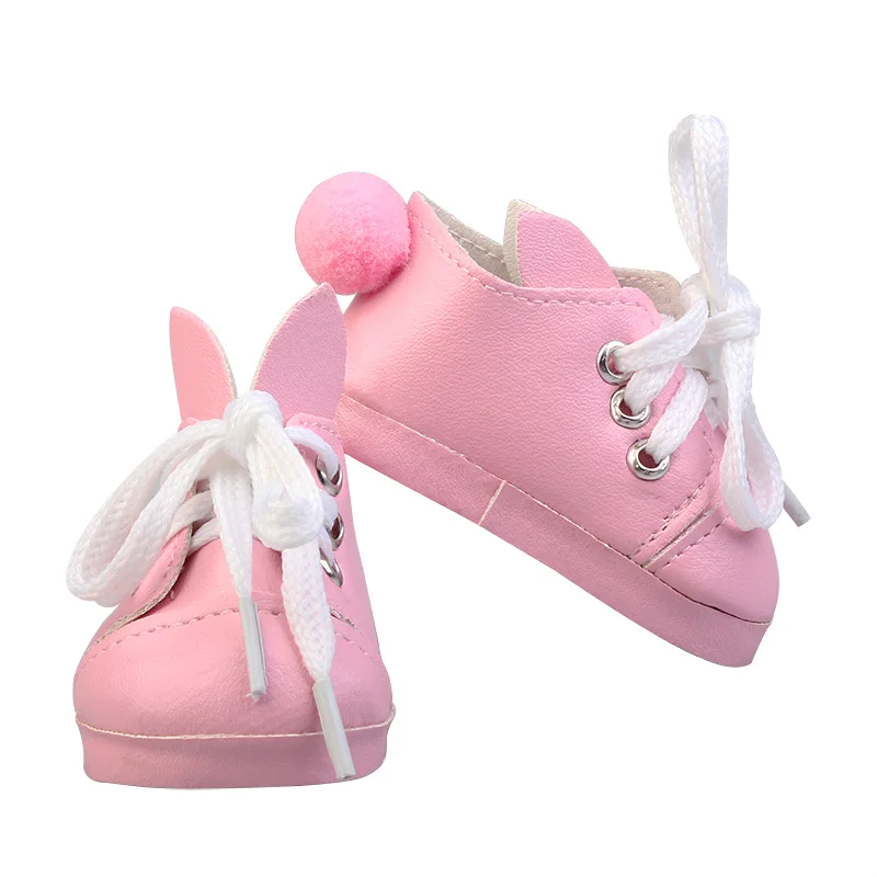 7cm Cute PU Leather Rabbit Doll Shoes For 18 Inches American Doll Lace Up Sneakers For 43 Cm Baby New Born&Russia DIY Girl Doll