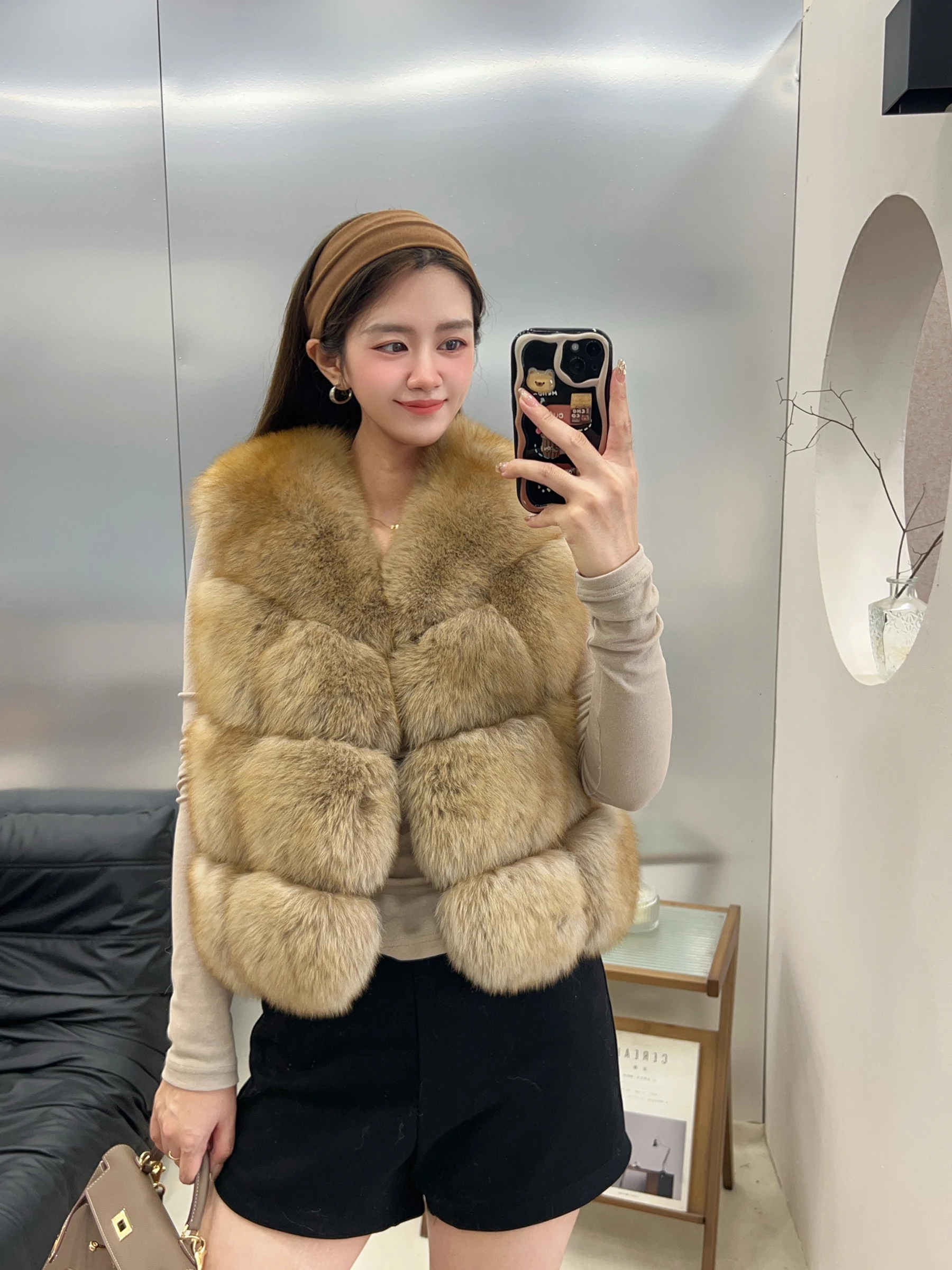 

(Fox Beauty) New Full Skin Fox Fur Grass Vest Short Style Slimming Vest Jacket