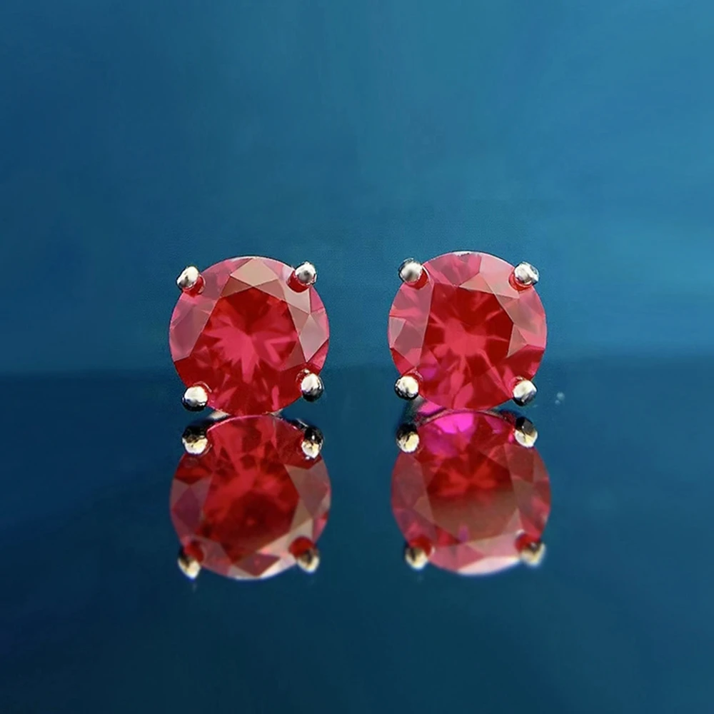 Vinregem 18K White Gold 6.5MM 1CT Round Simulates Ruby Gemstone Stud Earrings Vintage 925 Sterling Silver Jewelry Drop Shipping