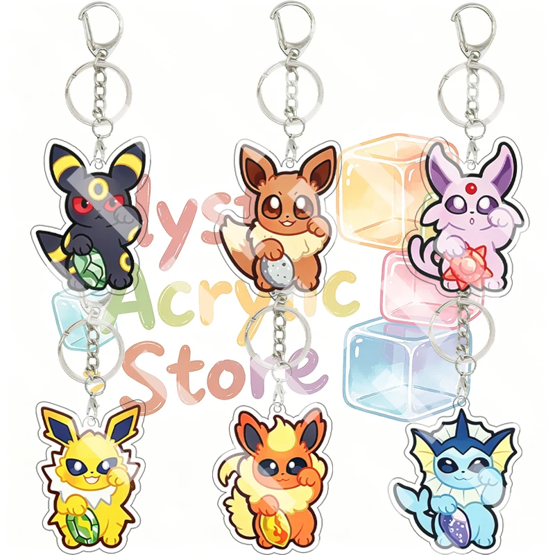 Cartoon Pocket Monsters Acrylic Keychain Umbreon Eevee Espeon Jolteon Anime Bag Figure Pendant Accessories Keyring Decor Gifts